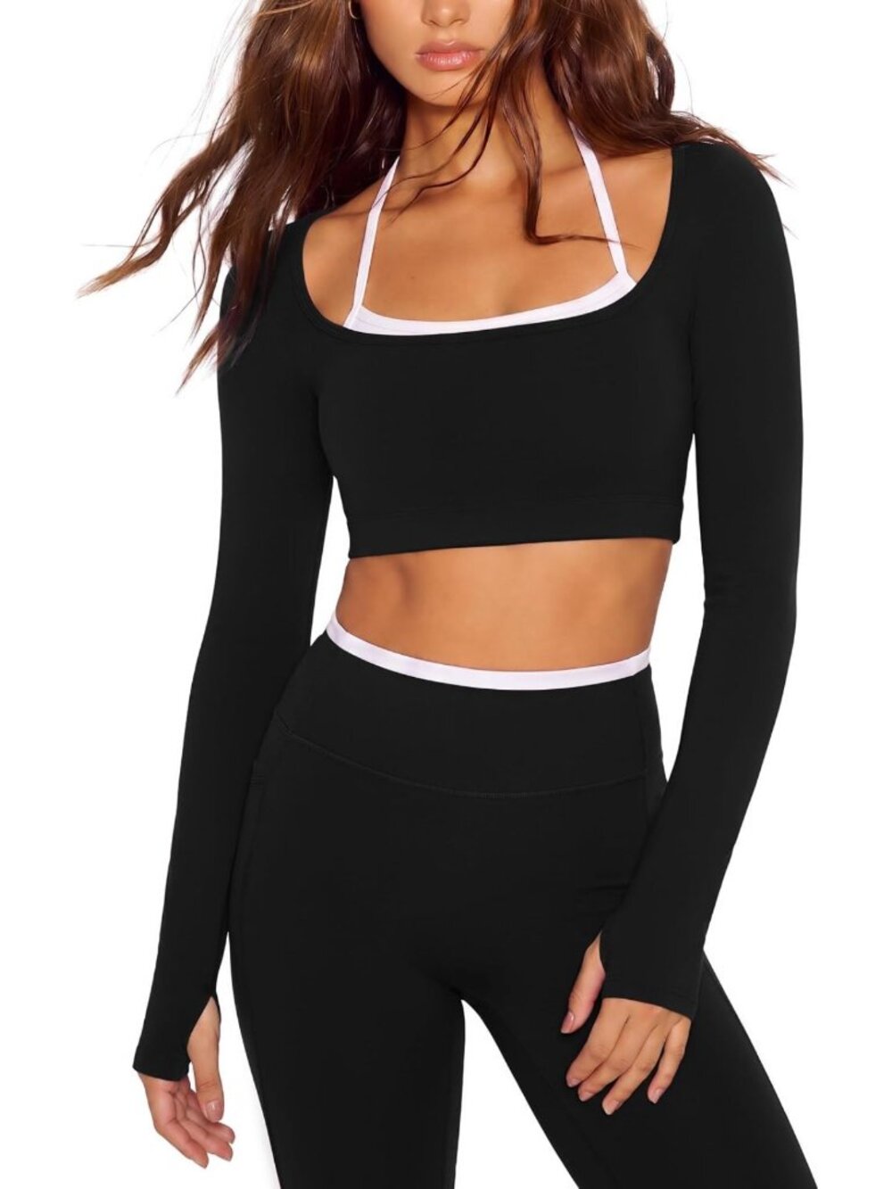 Layered Workout Set for Women | Halter Top & Pocketed Pilates Gym Outfit